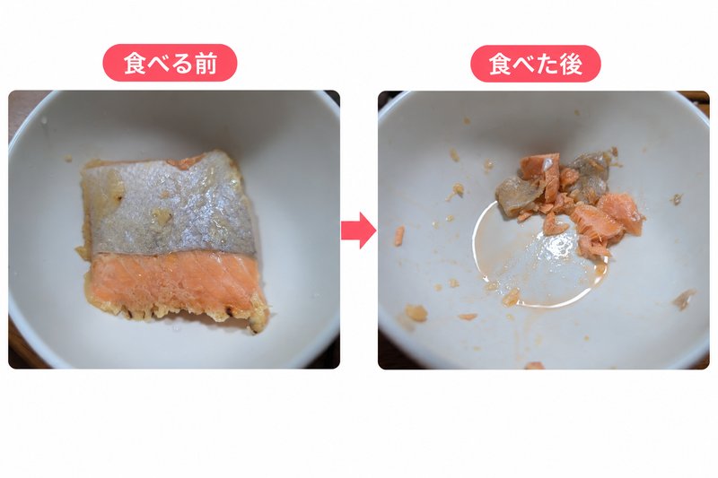 鮭の西京焼きの食前・食後（残した量）