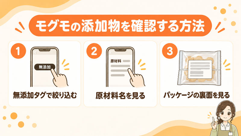 モグモの添加物確認方法