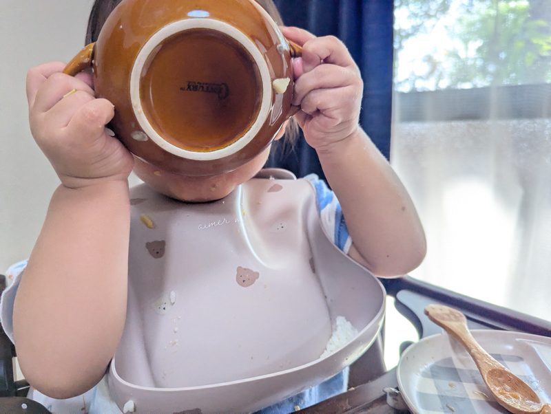 息子がシチューを平らげる様子